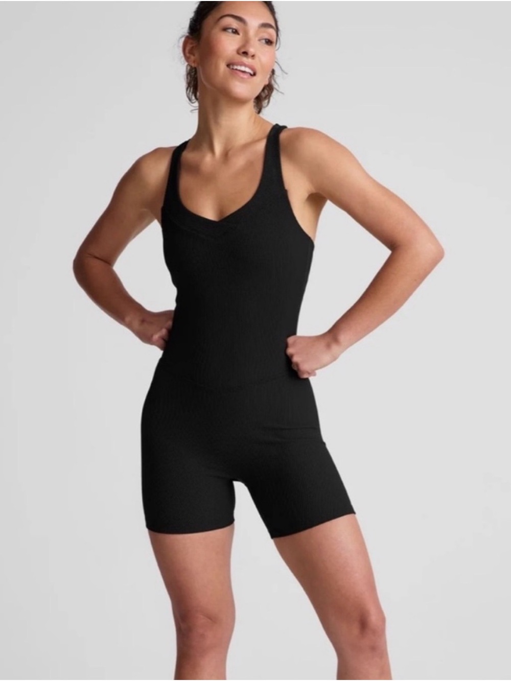 Beyond Yoga Black Ribbed Tank Romper
